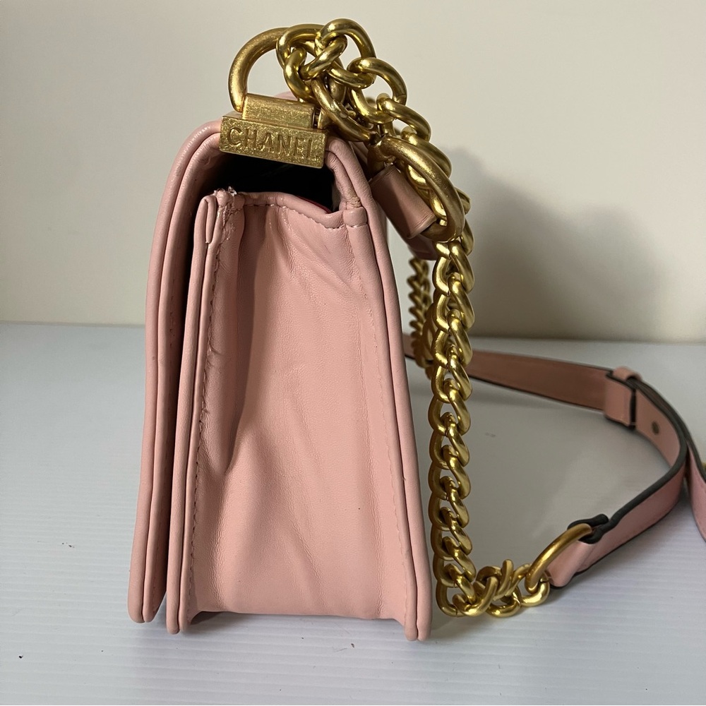 Chanel Small Gold Enchained Quilted Boy Flap Bag in Pink - Picture 12 of 15